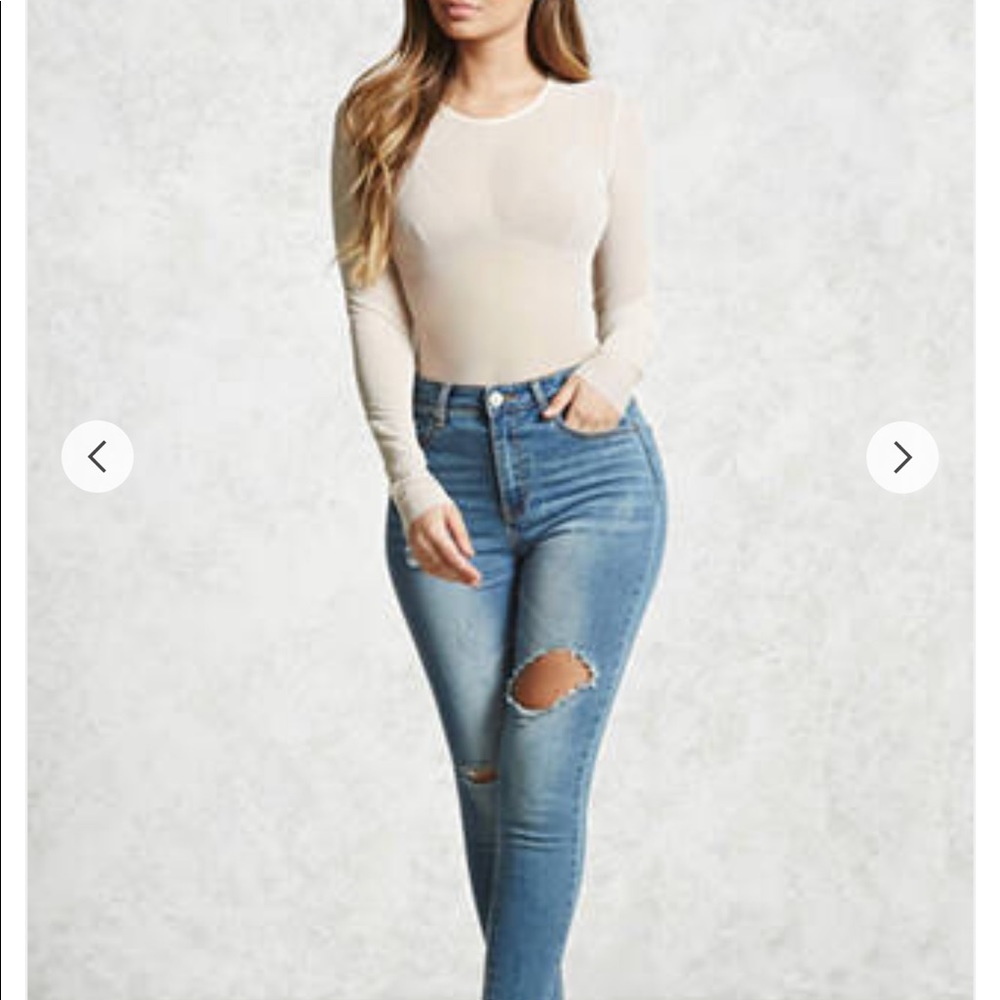 Cream mesh body suit